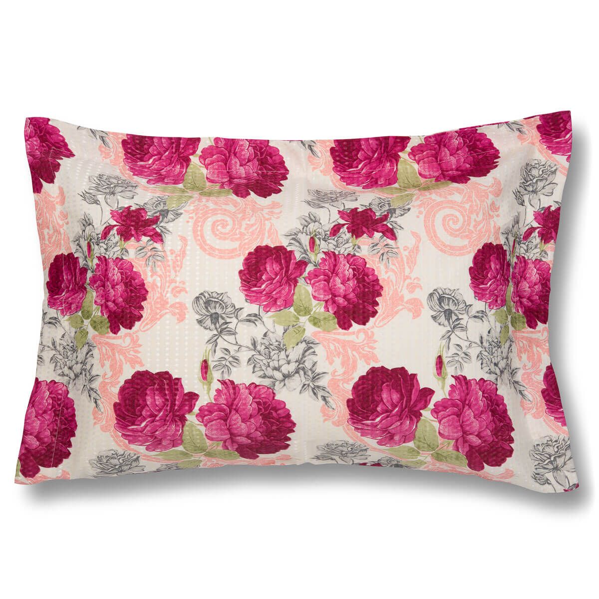 Porta Travesseiro Piquet Felicita - Floral Rubi